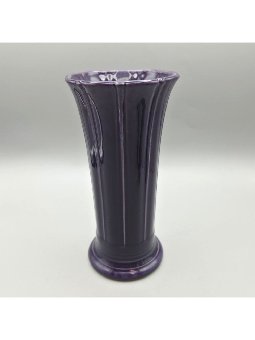 Vintage Fiesta USA Plum Purple Ceramic Flared Vase Fluted Scallop 7.75" Retired
